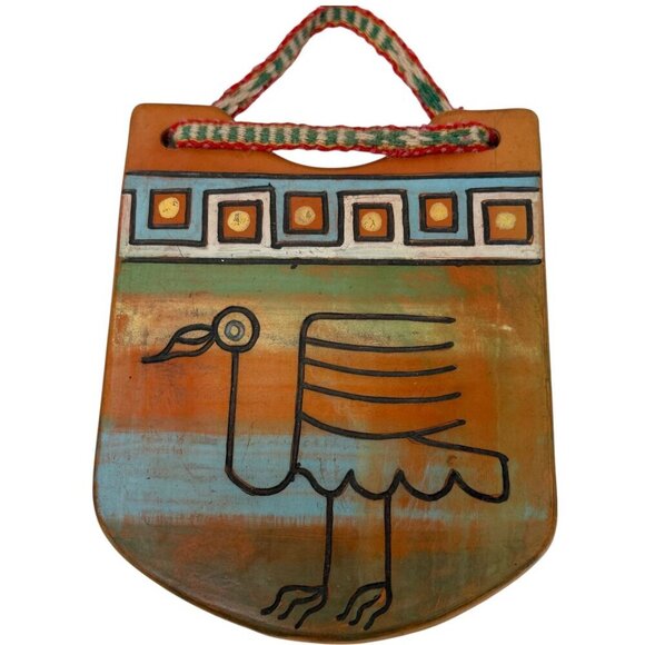 Terracotta Wall Hanging 6" Plaque Inca Style Boho Peru Bird Souvenir - Picture 1 of 9